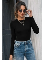Kadın Siyah Uzun Kollu Fit Basic Crop Top Bluz