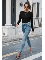 Kadın Siyah Uzun Kollu Fit Basic Crop Top Bluz