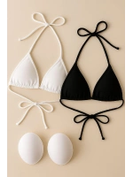 Kadın Siyah ve Beyaz Minimal Kesim Üçgen Bikini Üstü