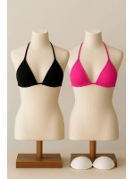 Kadın Siyah ve Fuşya Minimal Kesim Üçgen Bikini Üstü