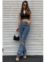 Kadın Siyah Yarım Fermuarlı Sıfır Kol Crop Top Bluz