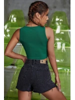 Kadın Yeşil Kare Yaka Crop Top Bluz