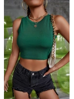 Kadın Yeşil Kare Yaka Crop Top Bluz