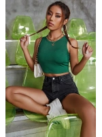 Kadın Yeşil Kare Yaka Crop Top Bluz