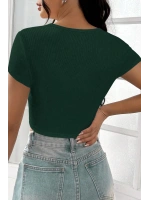 Kadın Yeşil Yarım Kol Düz Yaka Crop Top Bluz