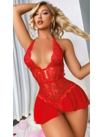 İşlemeli Dantelli Fantazi Body - Kırmızı - KLBN25807