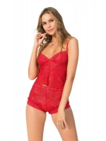 Jakarlı Babydoll Şortlu Set - Kırmızı - KLBN12798