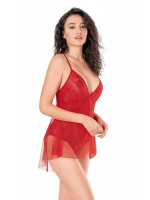Jakarlı Bodysuit Gecelik - Kırmızı - KLBN14130