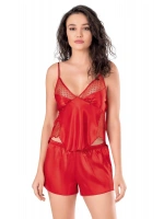 Saten Babydoll Şortlu Set - Kırmızı - KLBN14120