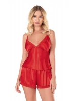 Saten Babydoll Şortlu Set - Kırmızı - KLBN14065