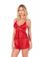Saten Babydoll Şortlu Set - Kırmızı - KLBN14049