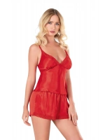 Saten Babydoll Şortlu Set - Kırmızı - KLBN14065