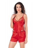 Saten Babydoll Şortlu Set - Kırmızı - KLBN14120