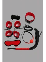 /Siyah İçi Tüylü Deri 7li Harness Set - Kırmızı - KLBN19608