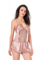 Koyu Pudra Saten Babydoll Şortlu Set - KLBN14072