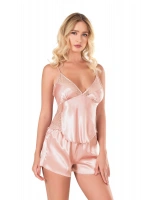 Koyu Pudra Saten Babydoll Şortlu Set - KLBN14121