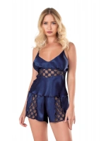 Saten Babydoll Şortlu Set - Lacivert - KLBN14098