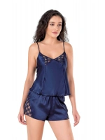 Saten Babydoll Şortlu Set - Lacivert - KLBN14063