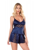 Saten Babydoll Şortlu Set - Lacivert - KLBN14098