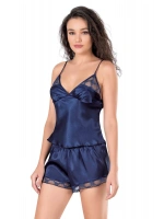 Saten Babydoll Şortlu Set - Lacivert - KLBN14123