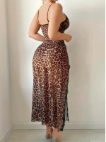 Desenli Yırtmaçlı Fantazi Uzun Gecelik - Leopar - KLBN25802