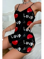 Love Desenli Siyah Saten Gecelik Modeli - Kadın - KLBN00336