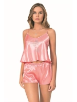 Saten Babydoll Şortlu Set - Mercan - KLBN12856