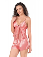 Saten Babydoll Şortlu Set - Mercan - KLBN14087