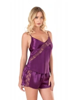 Saten Babydoll Şortlu Set - Mor - KLBN14126