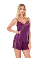 Saten Babydoll Şortlu Set - Mor - KLBN14126
