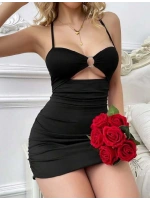 Özel Şık Tasarım Göğüs Dekolteli Mini Club Elbisesi - Siyah - KLBN31126