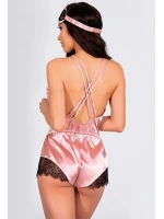 Dantelli Sırtı Çapraz Saten Şort Tulum - Pembe - KLBN25557