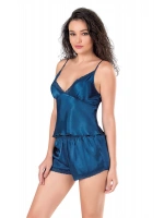 Mavi Saten Babydoll Şortlu Set - Petrol - KLBN14066