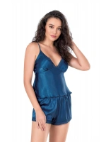 Mavi Saten Babydoll Şortlu Set - Petrol - KLBN14066