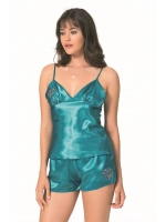 Saten Babydoll Şortlu Set - Petrol - KLBN12821