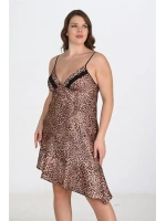 Premium Büyük Beden Saten Gecelik Bigsize - Leopar - KLBN22608