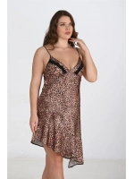 Premium Büyük Beden Saten Gecelik Bigsize - Leopar - KLBN22608