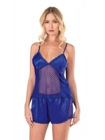 Saten Babydoll Şortlu Set - Saks - KLBN14071