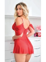Sarı Kuşak Detaylı Fantazi Gecelik - Kırmızı - KLBN24176