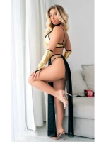 Sarı Peçeli Seksi Dansöz Kostümü - Siyah - KLBN20512