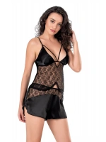 Saten Babydoll Şortlu Set - Siyah - KLBN14078