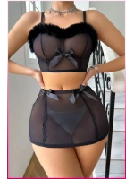 Siyah Tül Kurdele Detaylı Seksi İç Giyim Seti