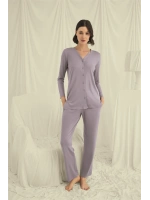 Uzun Kollu Boydan Düğmeli V Yaka Pijama Takımı - KLBN29247