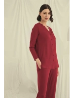 Uzun Kollu Boydan Düğmeli V Yaka Pijama Takımı - KLBN29246