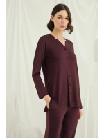 Uzun Kollu Boydan Düğmeli V Yaka Pijama Takımı - KLBN30849