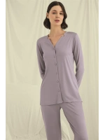 Uzun Kollu Boydan Düğmeli V Yaka Pijama Takımı - KLBN29247