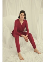 Uzun Kollu Boydan Düğmeli V Yaka Pijama Takımı - KLBN29246