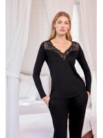 Uzun Kollu Dantelli ve Dekolteli Pijama Takımı - KLBN29218
