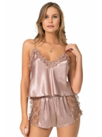 Saten Babydoll Şortlu Set - Vizon - KLBN12826