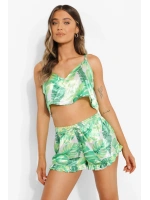 Yeşil Fırfırlı Şortlu Pijama Takımı